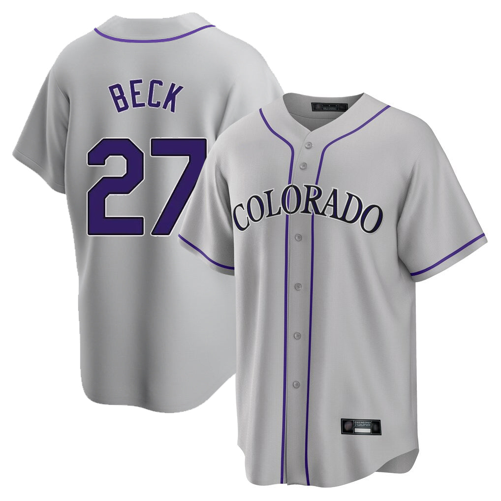 Trusc C.Rockies #27 Jordan Beck Player Gray Game Home Stitched Jerseys