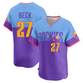 Trusc C.Rockies #27 Jordan Beck Player Purple-Light Blue City Connect Limited Home T-shirt Stitched Jerseys