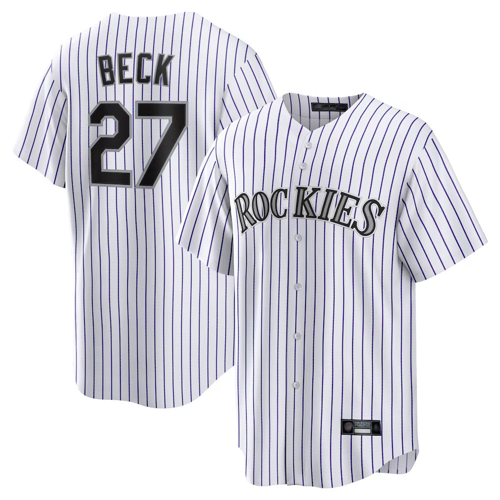 Trusc C.Rockies #27 Jordan Beck Player White Game Home Stitched Jerseys