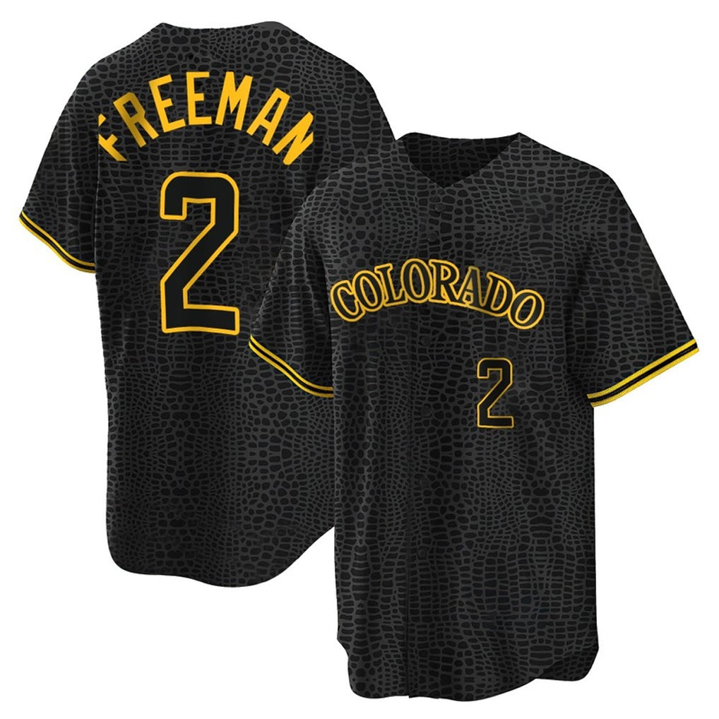 Trusc C.Rockies #2 Tyler Freeman Player Black Snake Skin City Home Game Stitched Jerseys
