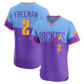 Trusc C.Rockies #2 Tyler Freeman Player Purple-Light Blue City Connect Limited Elite Home T-shirt Stitched Jerseys