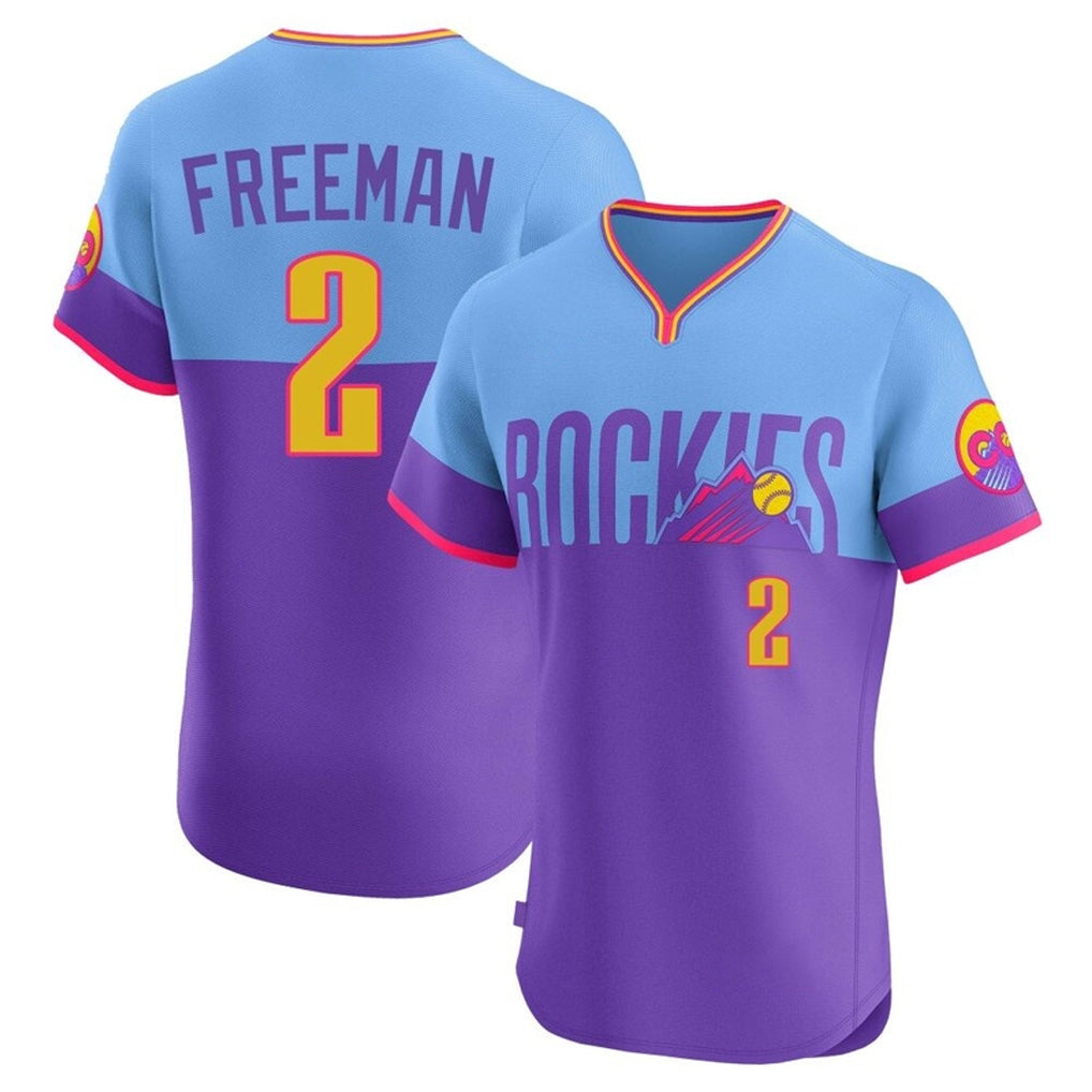 Trusc C.Rockies #2 Tyler Freeman Player Purple-Light Blue City Connect Limited Elite Home T-shirt Stitched Jerseys