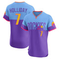 Trusc C.Rockies #7 Matt Holliday Player Purple-Light Blue City Connect Limited Elite Home T-shirt Stitched Jerseys
