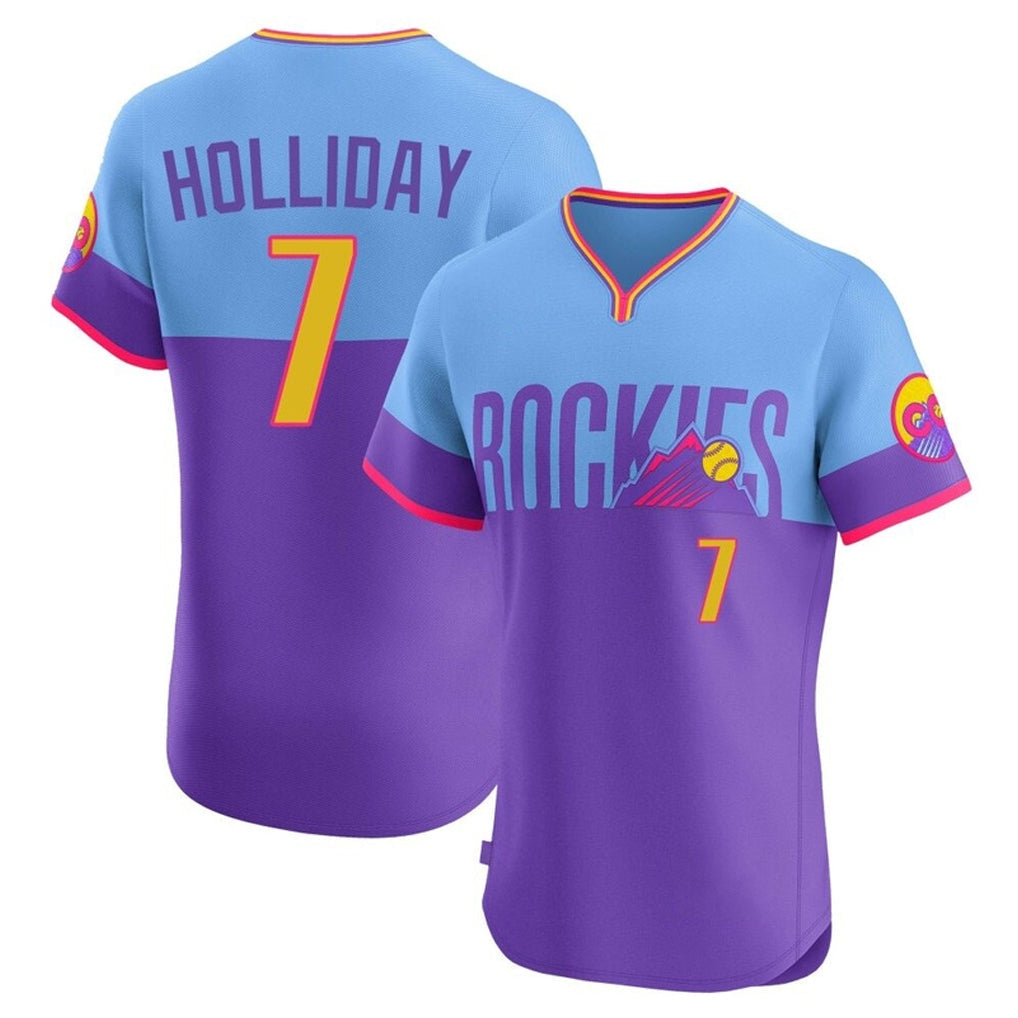 Trusc C.Rockies #7 Matt Holliday Player Purple-Light Blue City Connect Limited Elite Home T-shirt Stitched Jerseys