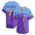 Trusc C.Rockies #7 Matt Holliday Player Purple-Light Blue City Connect Limited Home T-shirt Stitched Jerseys
