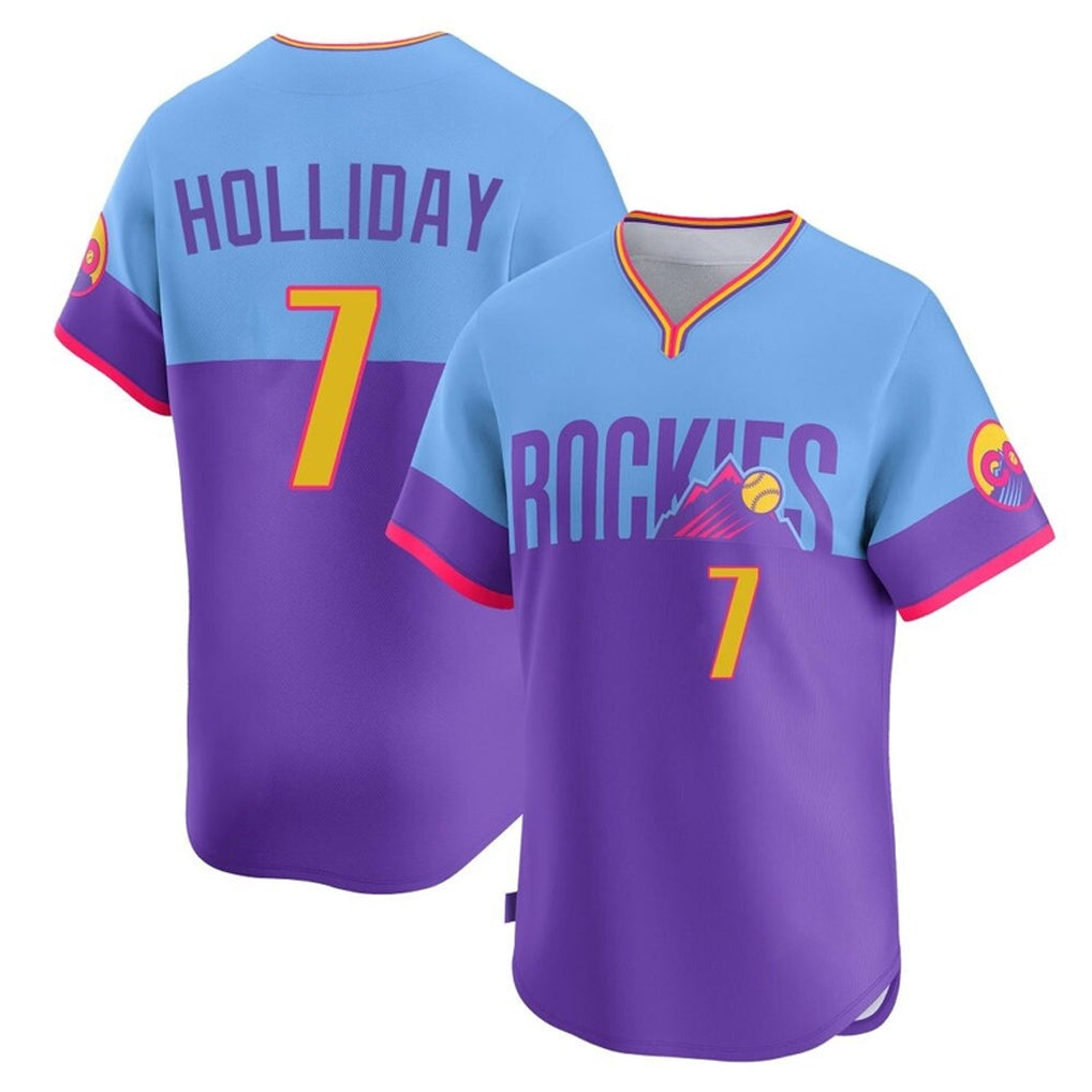 Trusc C.Rockies #7 Matt Holliday Player Purple-Light Blue City Connect Limited Home T-shirt Stitched Jerseys
