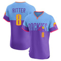 Trusc C.Rockies #8 Ryan Ritter Player Purple-Light Blue City Connect Limited Elite Home T-shirt Stitched Jerseys