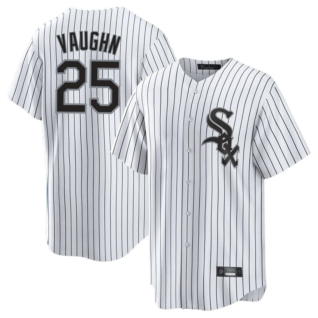 Trusc C.White Sox #25 Andrew Vaughn Player White Stripe Home Game Stitched Jerseys