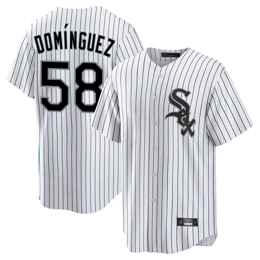 Trusc C.White Sox #58 Seranthony Dom¡§anguez Player White Stripe Home Game Stitched Jerseys