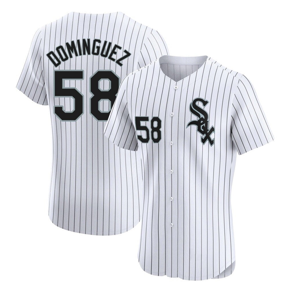 Trusc C.White Sox #58 Seranthony Dom¡§anguez Player White Stripe Limited Elite Home Stitched Jerseys