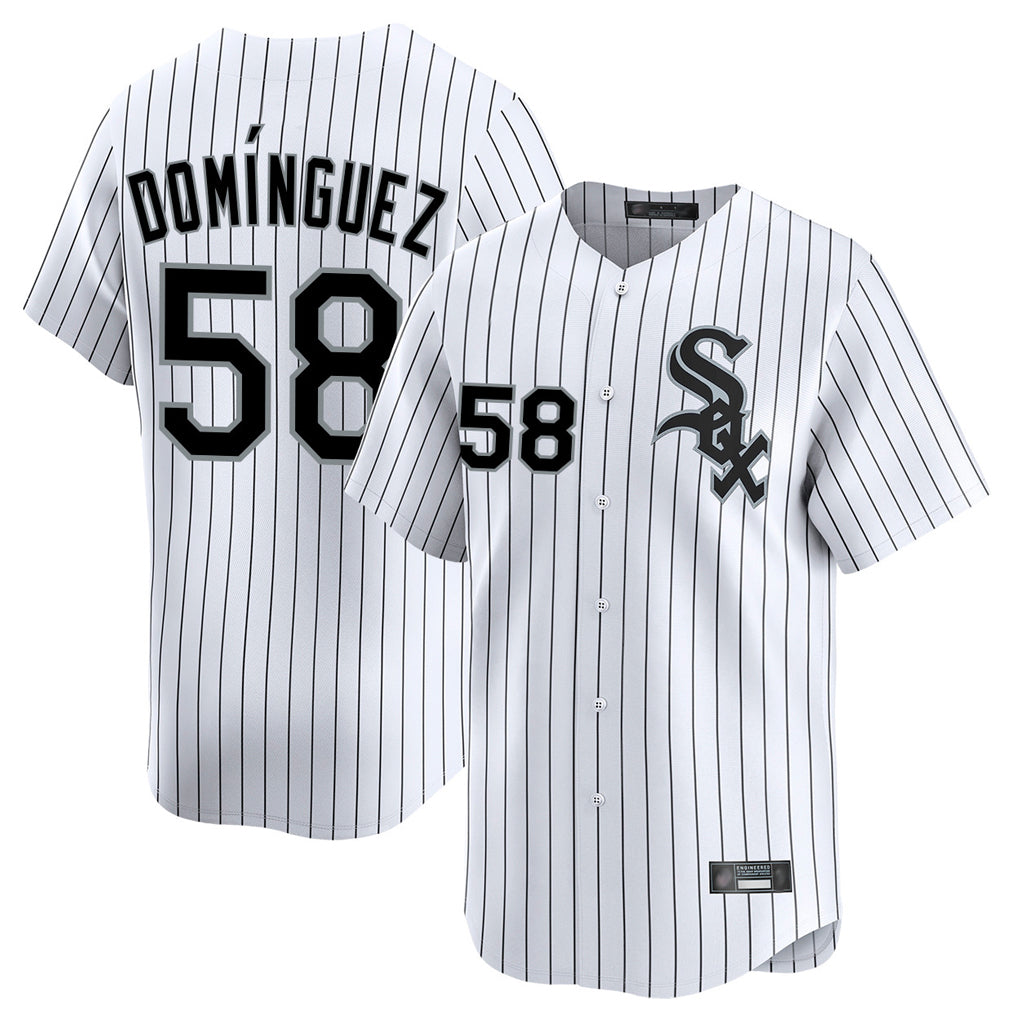 Trusc C.White Sox #58 Seranthony Dom¡§anguez Player White Stripe Limited Home Stitched Jerseys