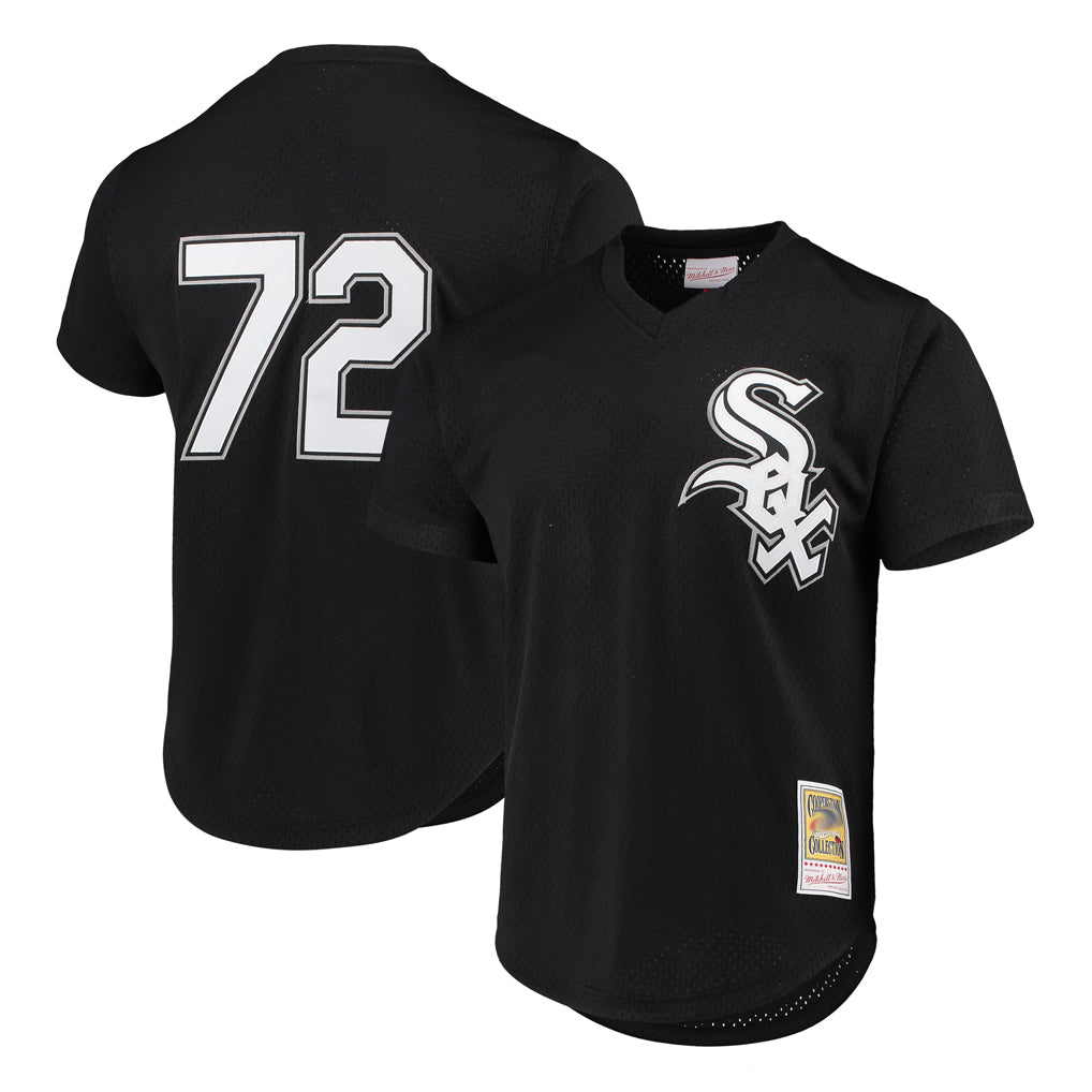 Trusc C.White Sox #72 Carlton Fisk Player Black Mitchell & Ness Cooperstown Collection Mesh Game Stitched Jerseys