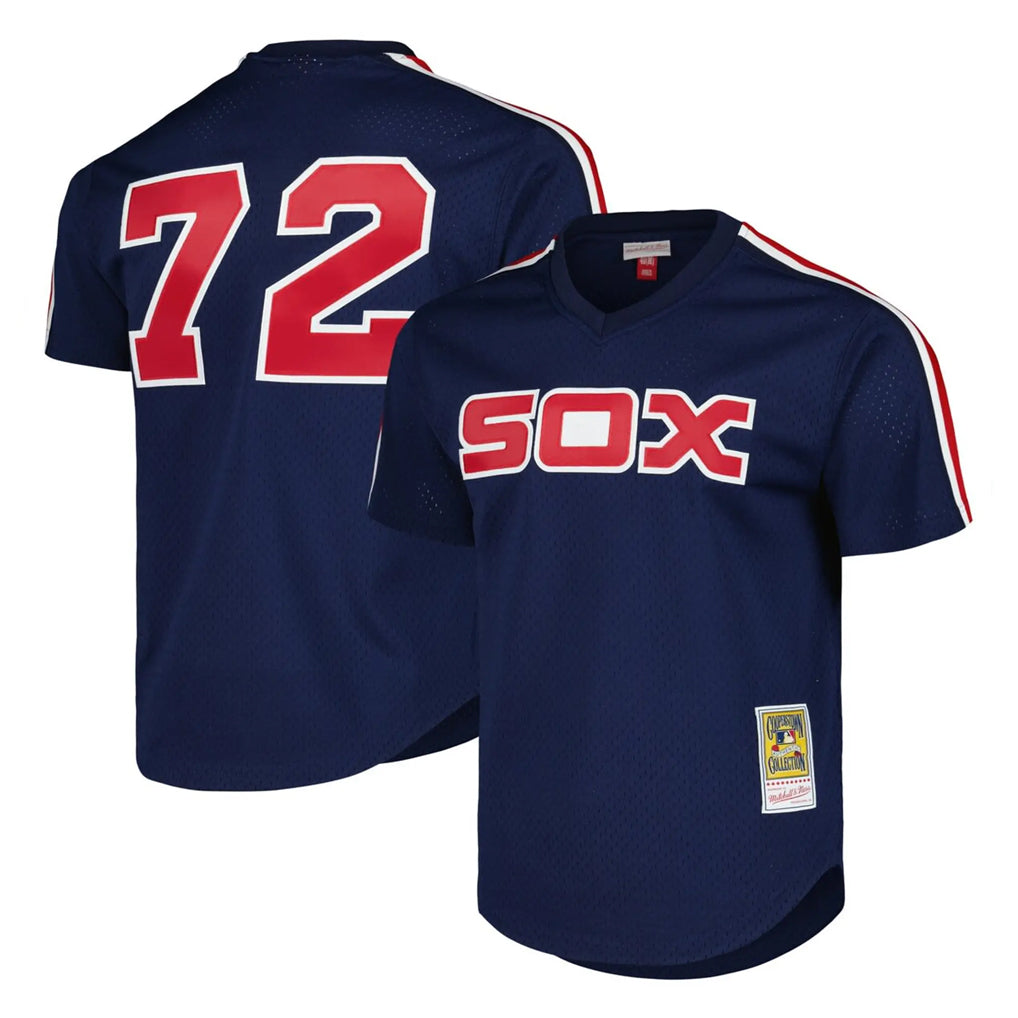 Trusc C.White Sox #72 Carlton Fisk Player Navy Mitchell & Ness Cooperstown Collection Mesh Game Stitched Jerseys