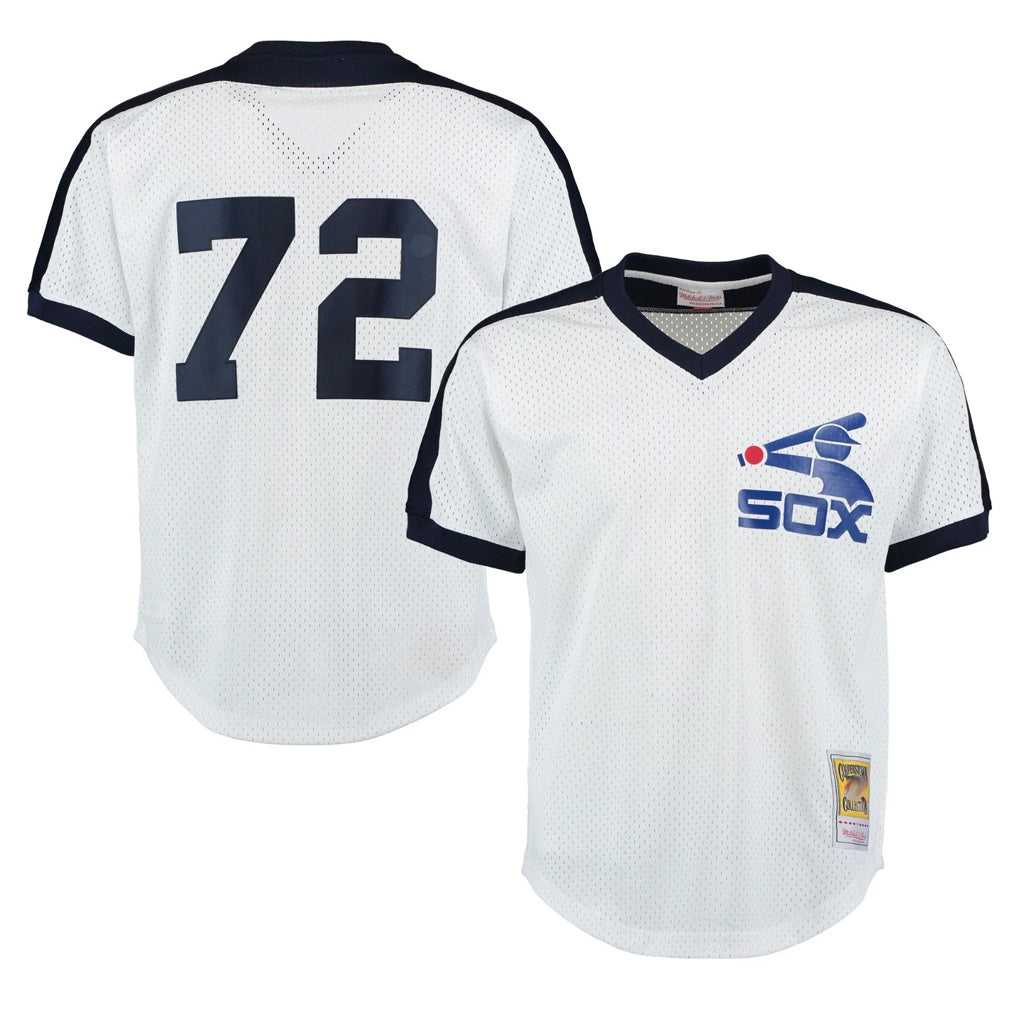 Trusc C.White Sox #72 Carlton Fisk Player White Mitchell & Ness Cooperstown Collection Mesh Game Stitched Jerseys