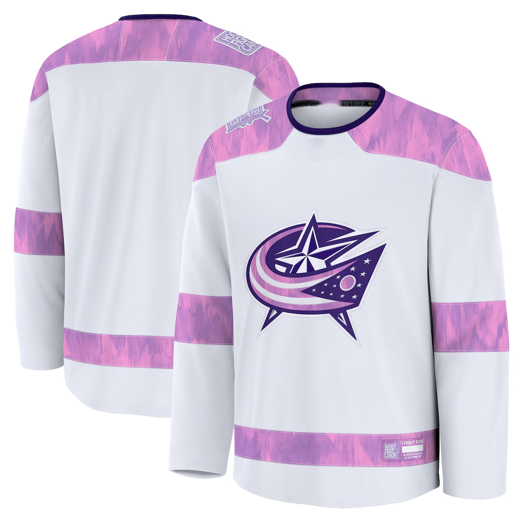 Trusc CB.Jackets White 2024 Hockey Fights Cancer Practice Jersey