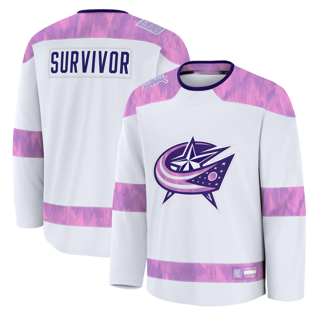 Trusc CB.Jackets White Hockey Fights Cancer Survivor Practice Jersey