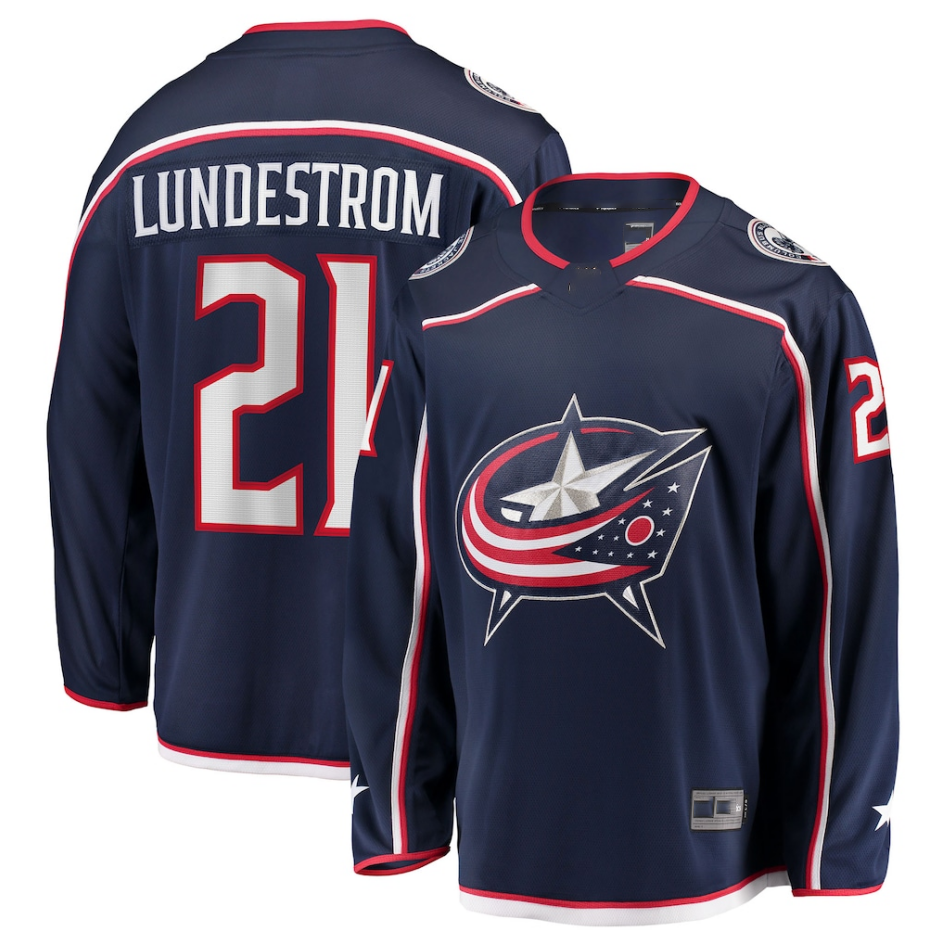 Trusc CB.Jackets #21 Isac Lundestrom Navy Home Breakaway Jersey