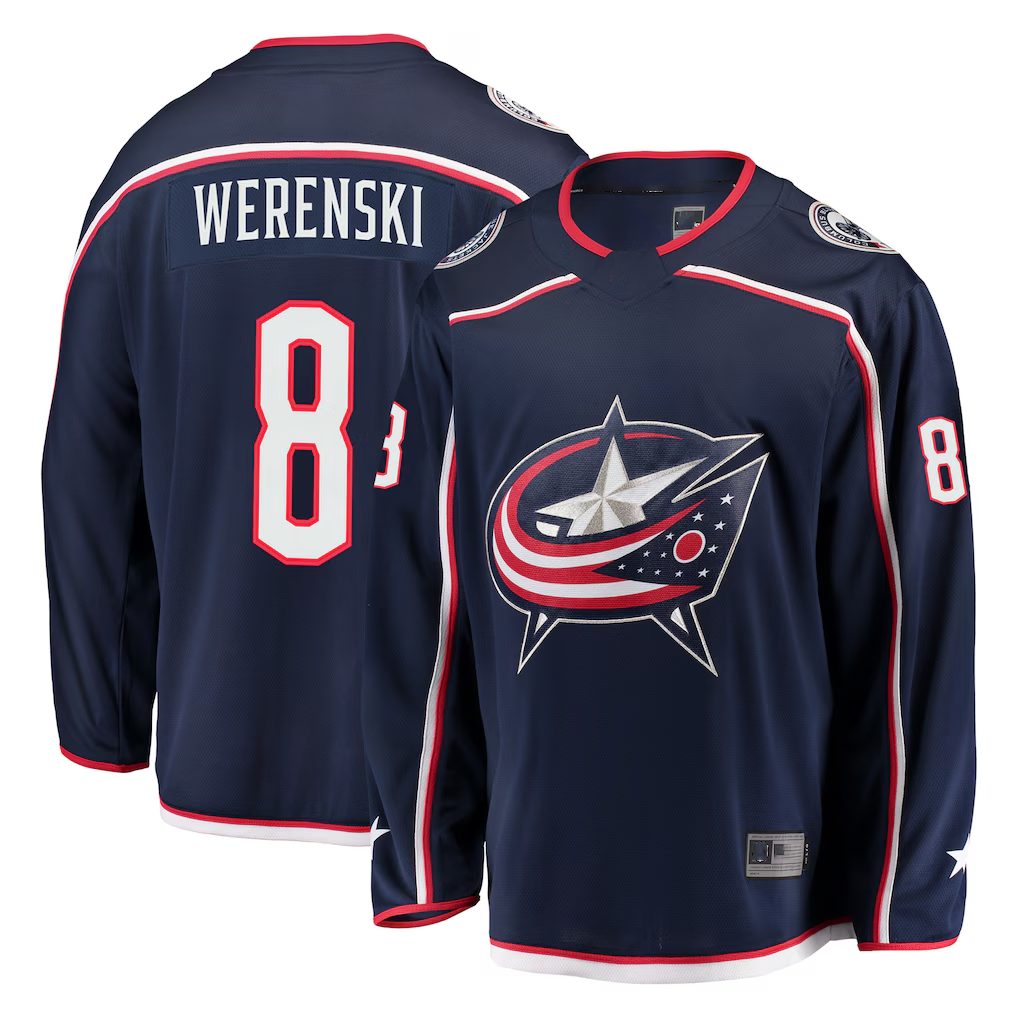 Trusc CB.Jackets #8 Zach Werenski Navy Breakaway Jersey