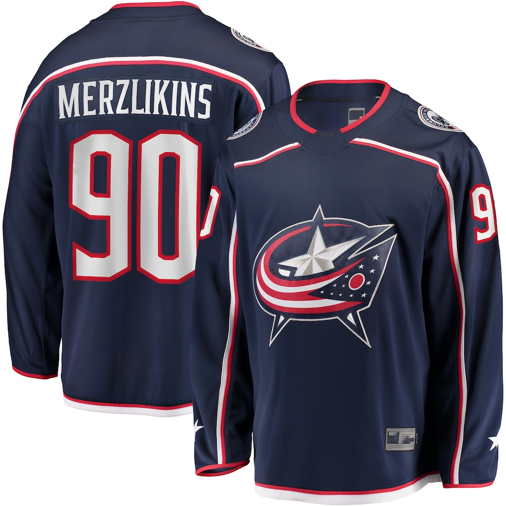 Trusc CB.Jackets #90 Elvis Merzlikins Navy Home Breakaway Player Jersey