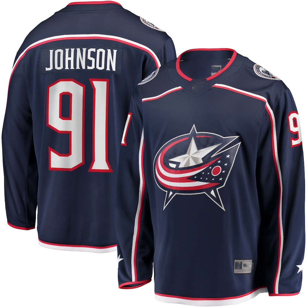 Trusc CB.Jackets #91 Kent Johnson Navy Home Breakaway Jersey