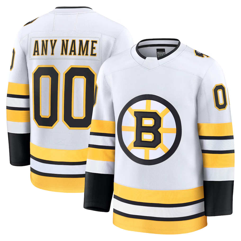Trusc Custom B.Bruins White Away Premium Stitched Jerseys