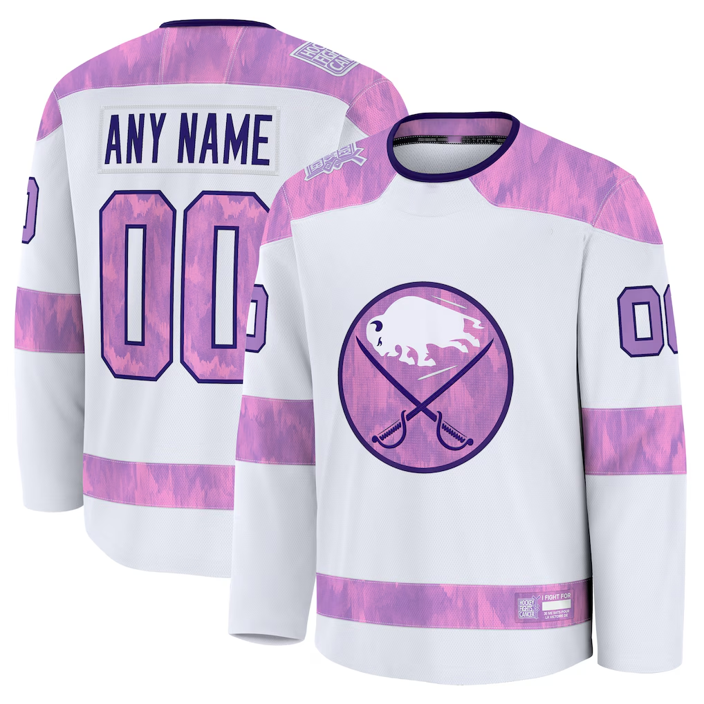Trusc Custom B.Sabres White 2024 Hockey Fights Cancer Practice Stitched Jerseys