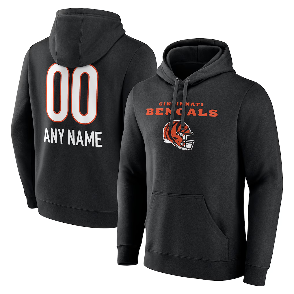 Trusc Custom C.Bengals Black Personalized Name & Number Team Wordmark Pullover Hoodie Stitched Jerseys