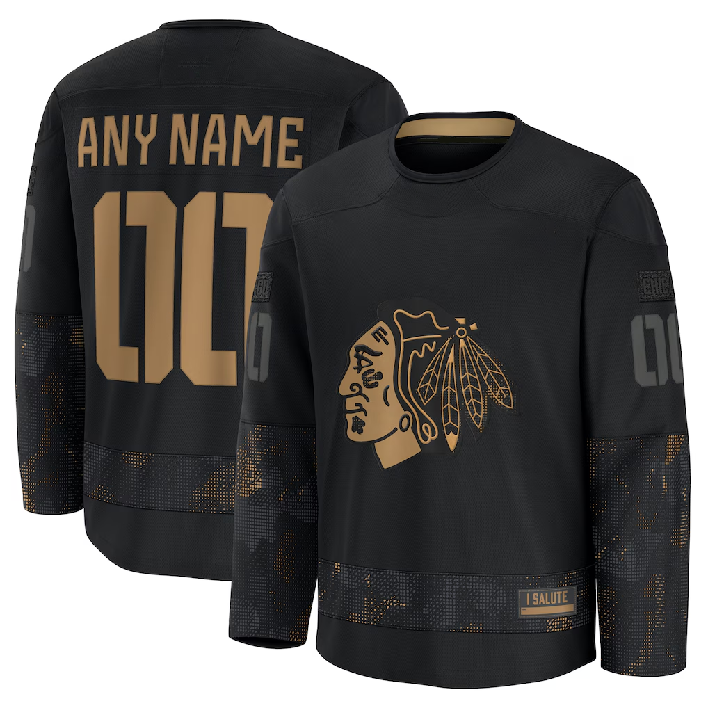 Trusc Custom C.Blackhawks Black 2024 Military Appreciation Practice Jerseys