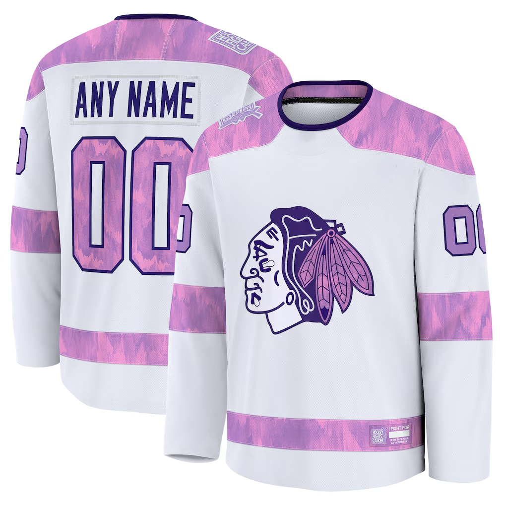 Trusc Custom C.Blackhawks White 2024 Hockey Fights Cancer Practice Jerseys
