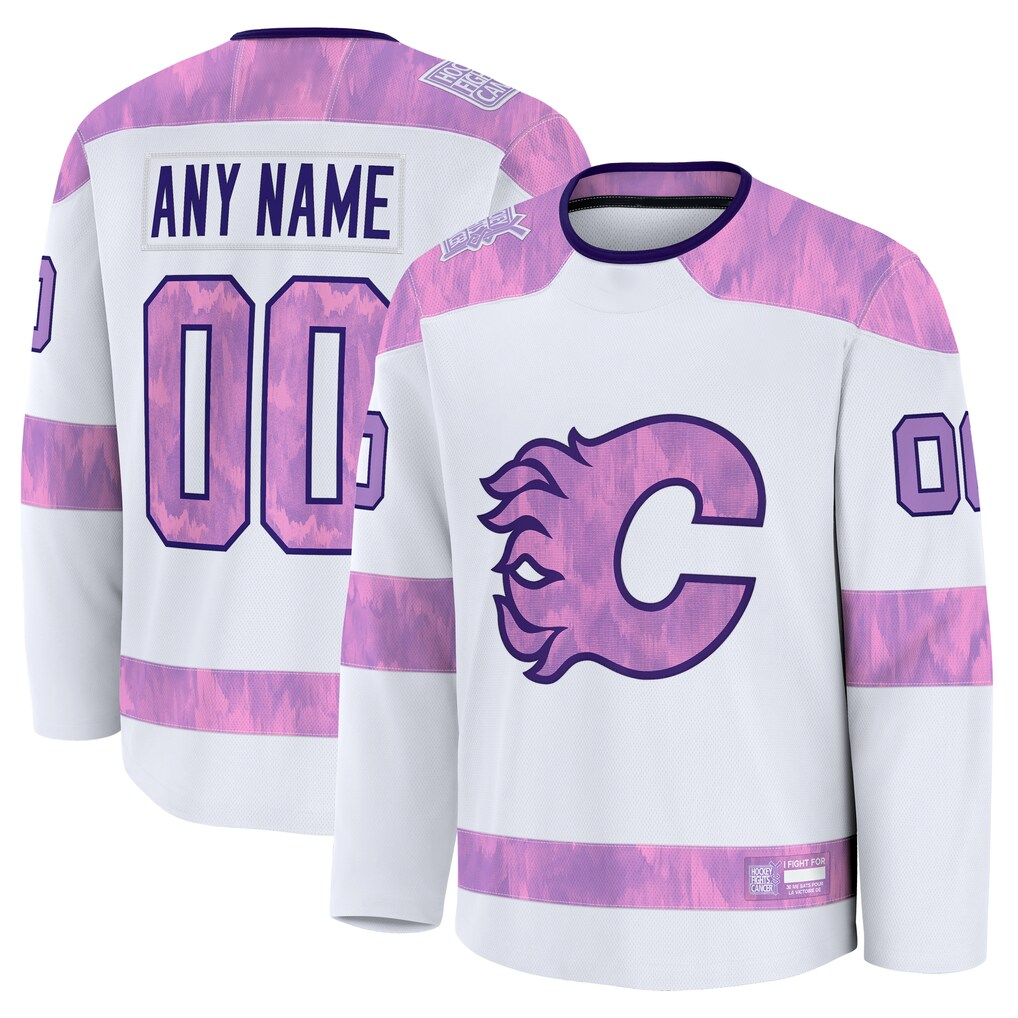 Trusc Custom C.Flames White 2024 Hockey Fights Cancer Practice Jerseys