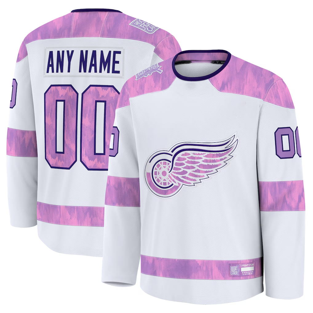 Trusc Custom D.Red wings White 2024 Hockey Fights Cancer Practice Jerseys