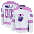 Trusc Custom E.Oilers White 2024 Hockey Fights Cancer Practice Jerseys