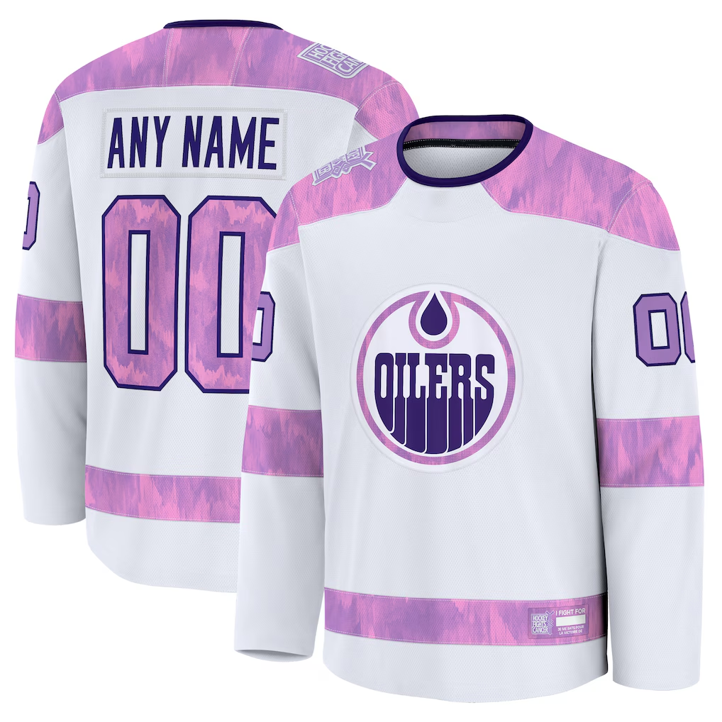 Trusc Custom E.Oilers White 2024 Hockey Fights Cancer Practice Jerseys