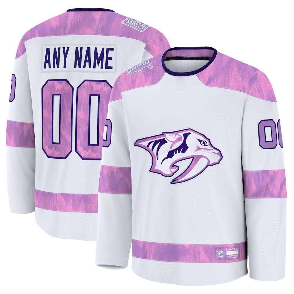 Trusc Custom N.Predators White 2024 Hockey Fights Cancer Practice Jerseys