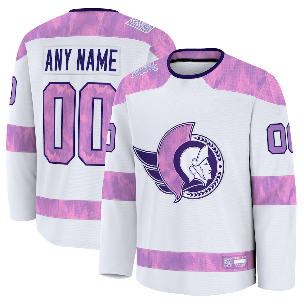 Trusc Custom O.Senators White 2024 Hockey Fights Cancer Practice Jerseys