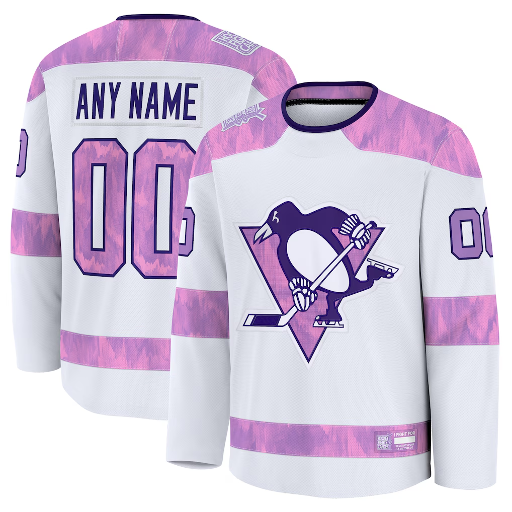 Trusc Custom P.Penguins White 2024 Hockey Fights Cancer Jerseys