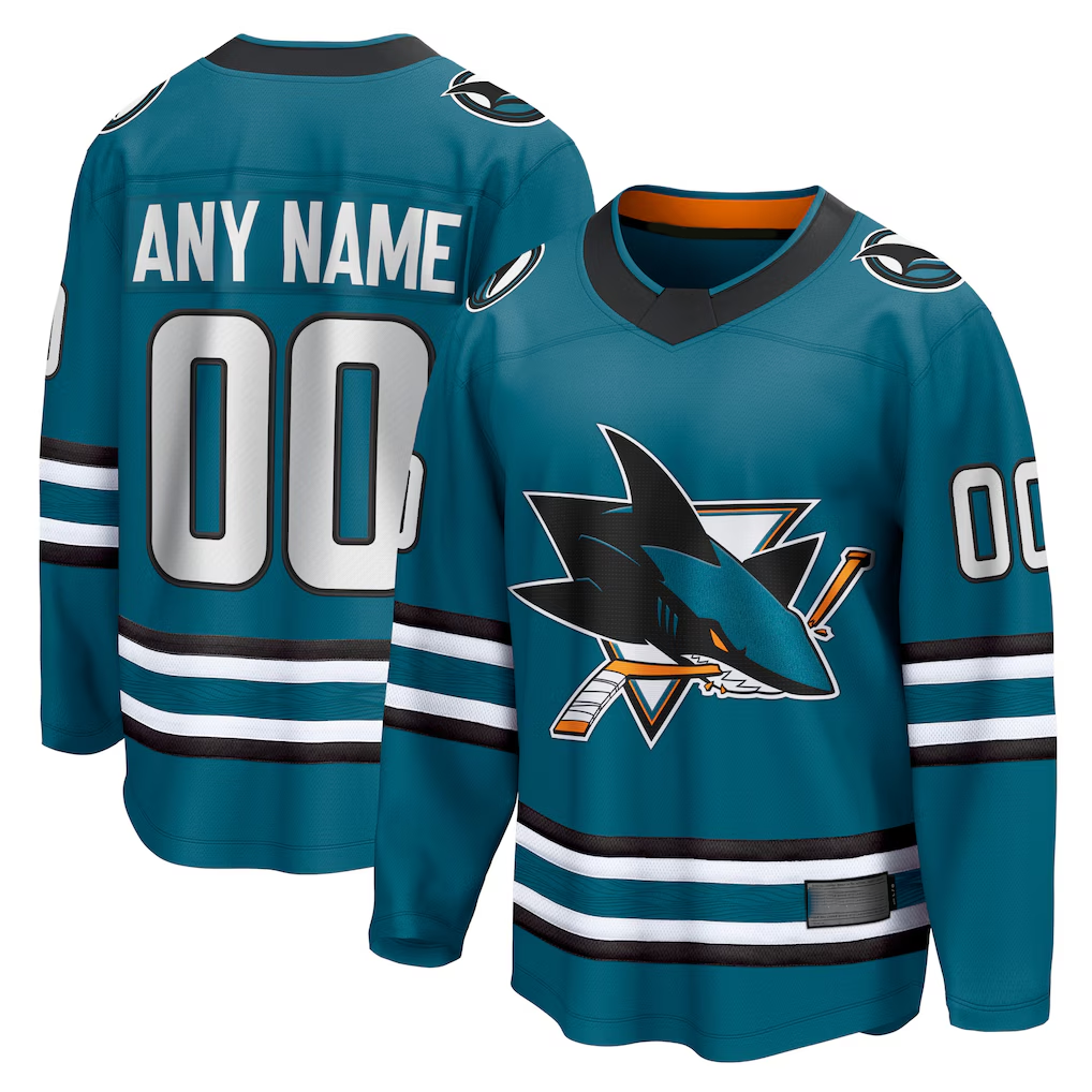 Trusc Custom S.Jose Sharks Teal Home Breakaway Jerseys