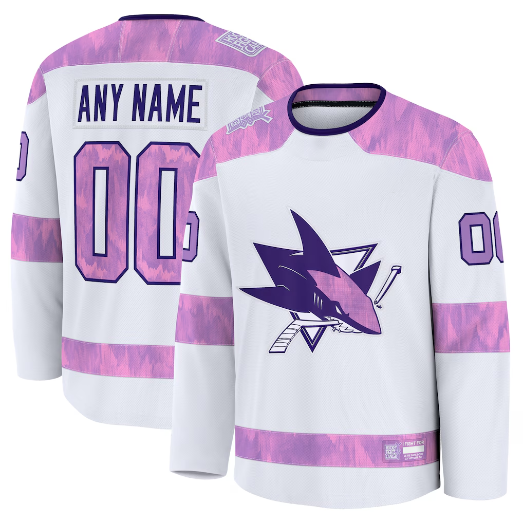 Trusc Custom S.Jose Sharks White 2024 Hockey Fights Cancer Practice Jerseys
