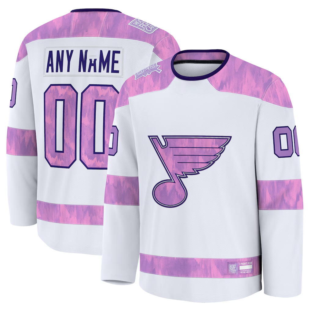 Trusc Custom St.L.Blues White 2024 Hockey Fights Cancer Practice Jerseys