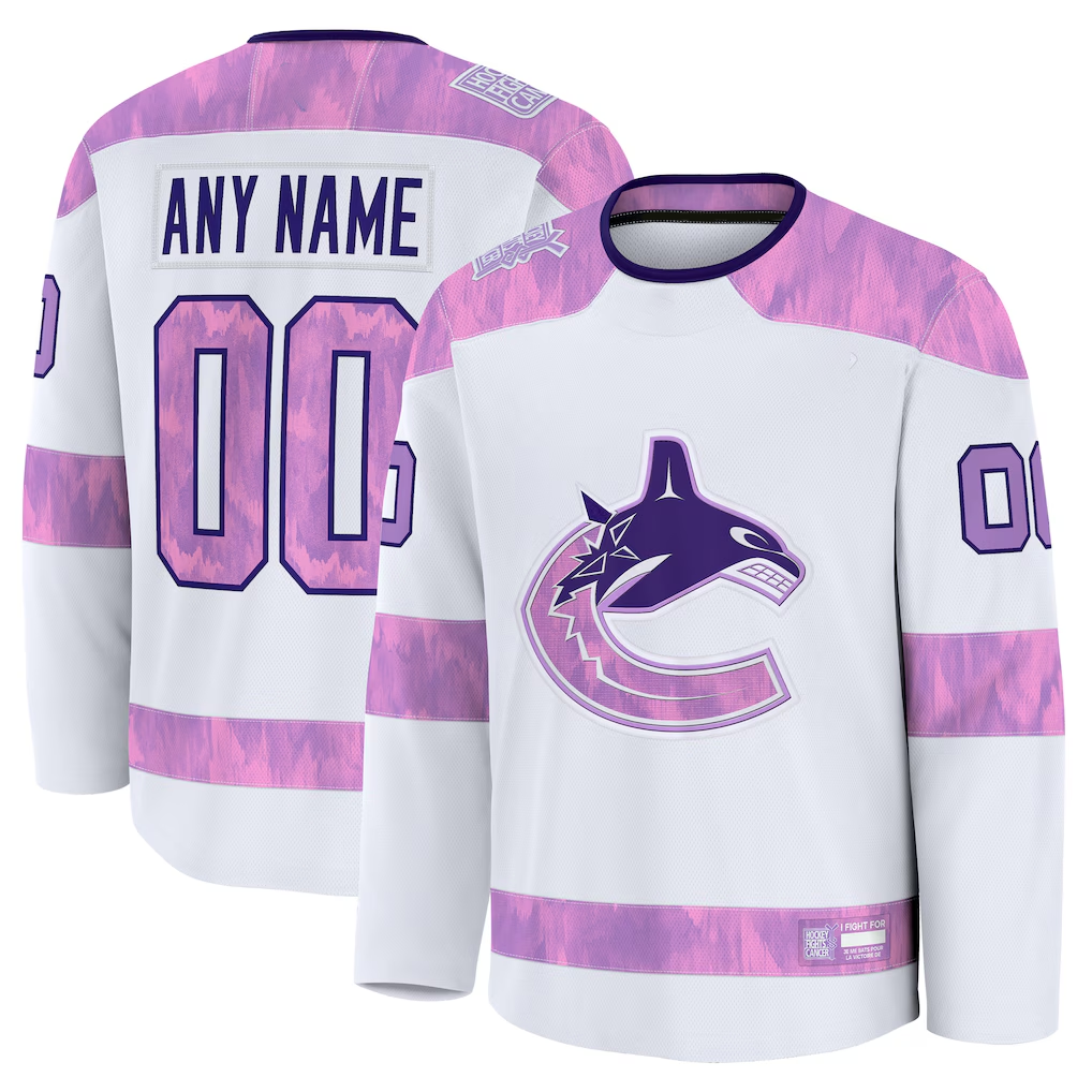 Trusc Custom V.Canucks White 2024 Hockey Fights Cancer Practice Jerseys