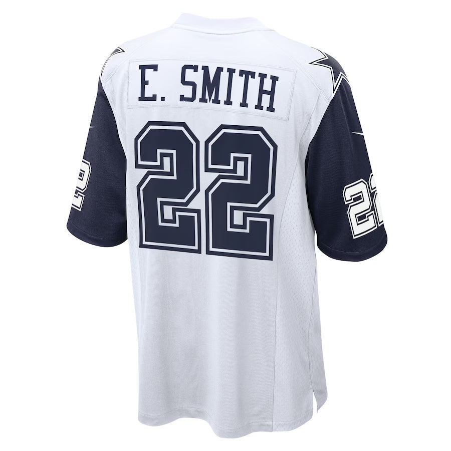 Trusc D.Cowboys #22 Emmitt Smith Player White-Navy Home Game Stitched Jerseys