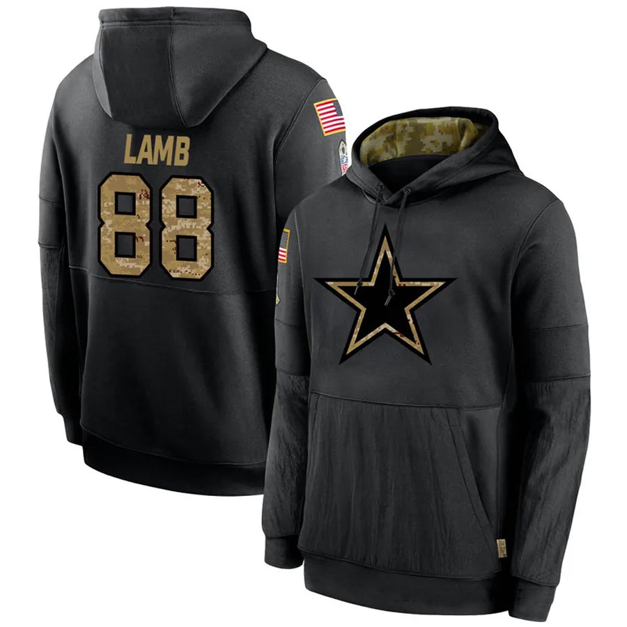 Trusc D.Cowboys #88 CeeDee Lamb Player Black Salute to Service Pullover Hoodie Game Stitched Jerseys