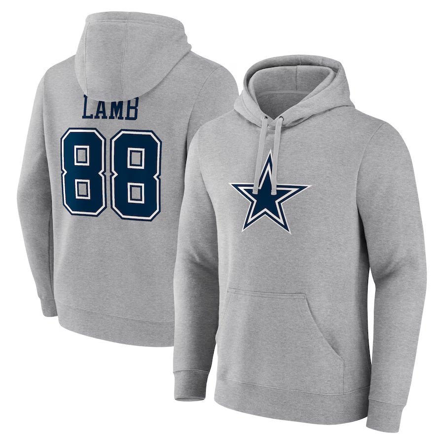 Trusc D.Cowboys #88 CeeDee Lamb Player Gray Icon Pullover Hoodie Game Stitched Jerseys