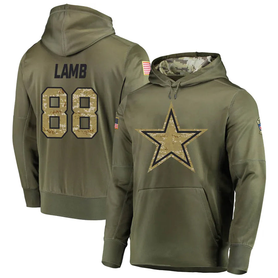 Trusc D.Cowboys #88 CeeDee Lamb Player Salute to Service Pullover Hoodie Game Stitched Jerseys