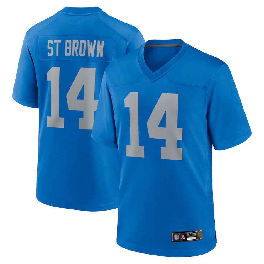 Trusc D.Lions Alternate Game Stitched Jerseys Throwback - Blue - #14 Amon-Ra St. Brown Player