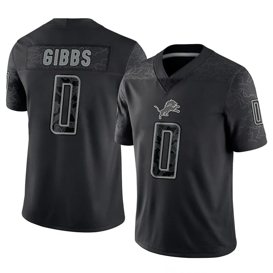 Trusc D.Lions #0 Jahmyr Gibbs Player Black REFLECTIVE Limited Stitched Jerseys