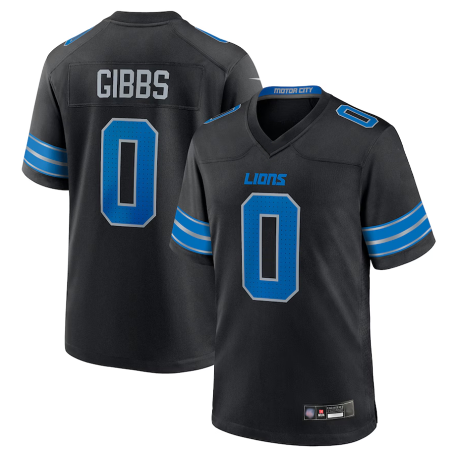 Trusc D.Lions #0 Jahmyr Gibbs Player Black Replica Game Stitched Jerseys