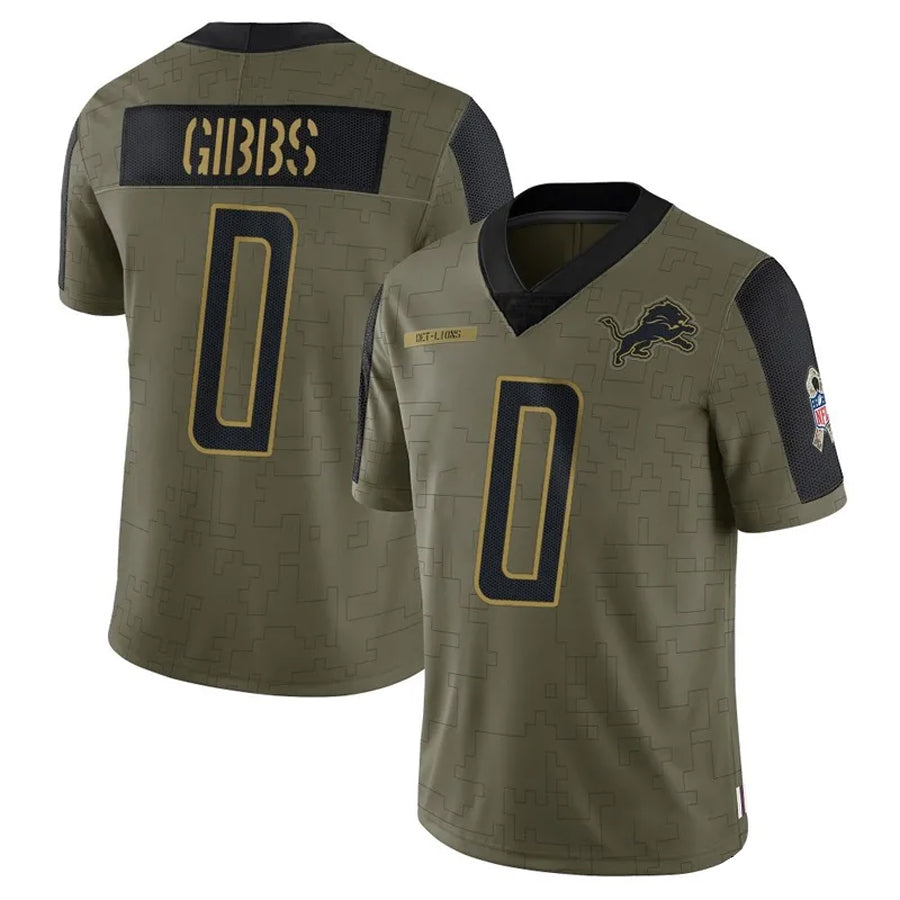 Trusc D.Lions #0 Jahmyr Gibbs Player Salute To Service Olive Stitched Jerseys