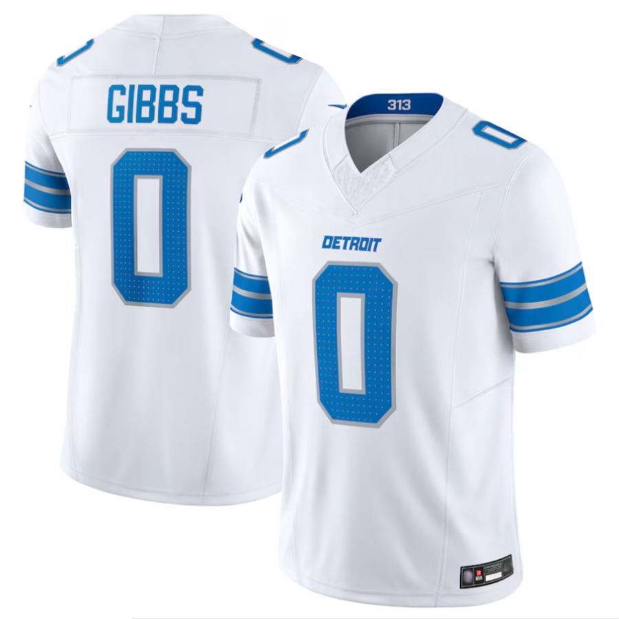 Trusc D.Lions #0 Jahmyr Gibbs Player White Vapor F.U.S.E. Limited Replica Stitched Jerseys