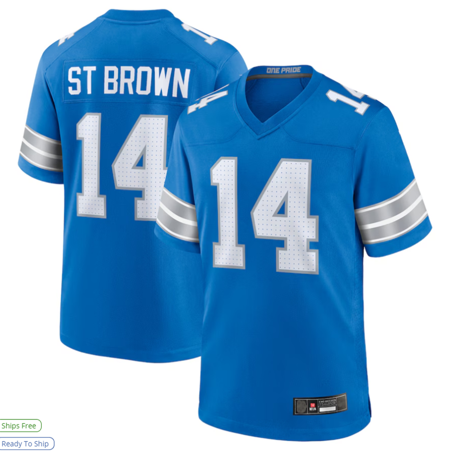 Trusc D.Lions #14 Amon-Ra St. Brown Player Blue Game Stitched Jerseys